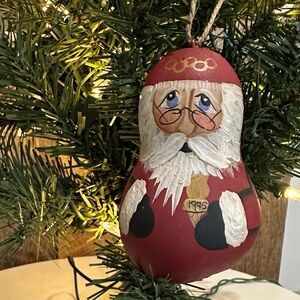 Vintage 1995 Handcrafted Hand Painted Santa Gourd Ornament -Artist Signed